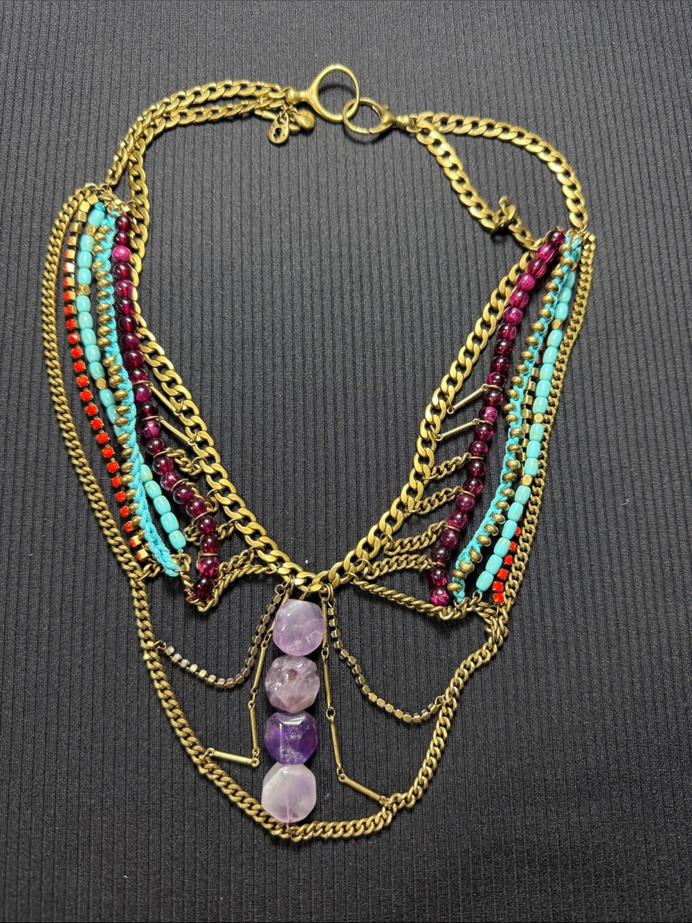 Fossil Multi-Strand Turquoise, Purple & Red Beaded Gold-Tone Necklace